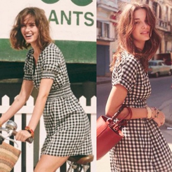 Sezane Sixteen Plaid Gingham Mini Dress Black White Size 36 French US 4‎ Button - Picture 3 of 16